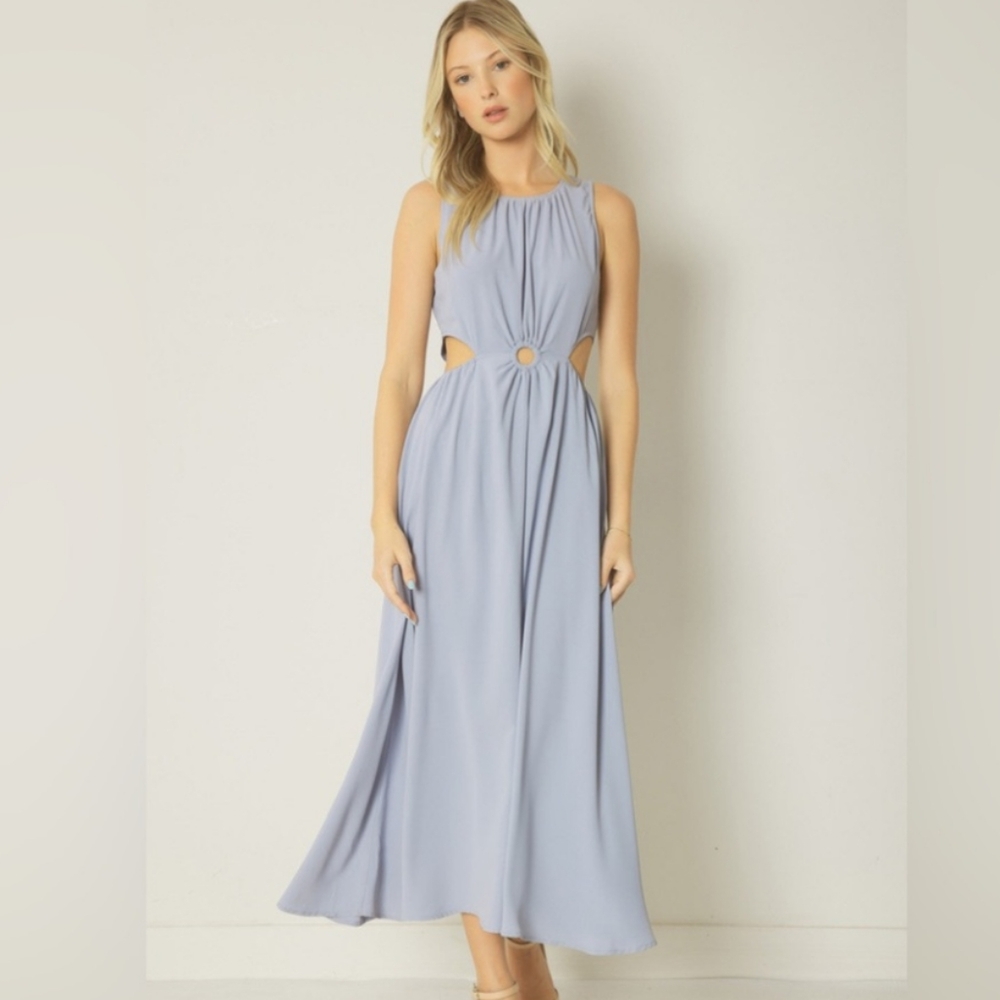 Blue Side Cut Out Midi Dress